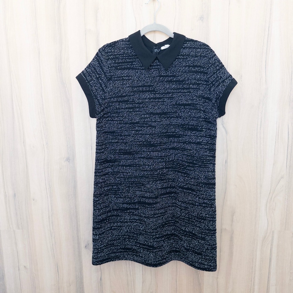 Maison Jules Shift Dress XL Black Textured Peter Pan Collar Academia Preppy